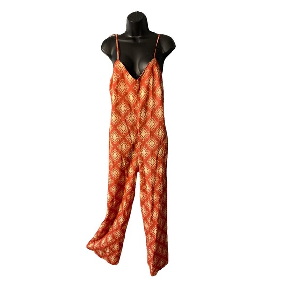 Zara Jumpsuit Women's Size Small Orange Spaghetti Straps Spring Summer - Picture 1 of 7